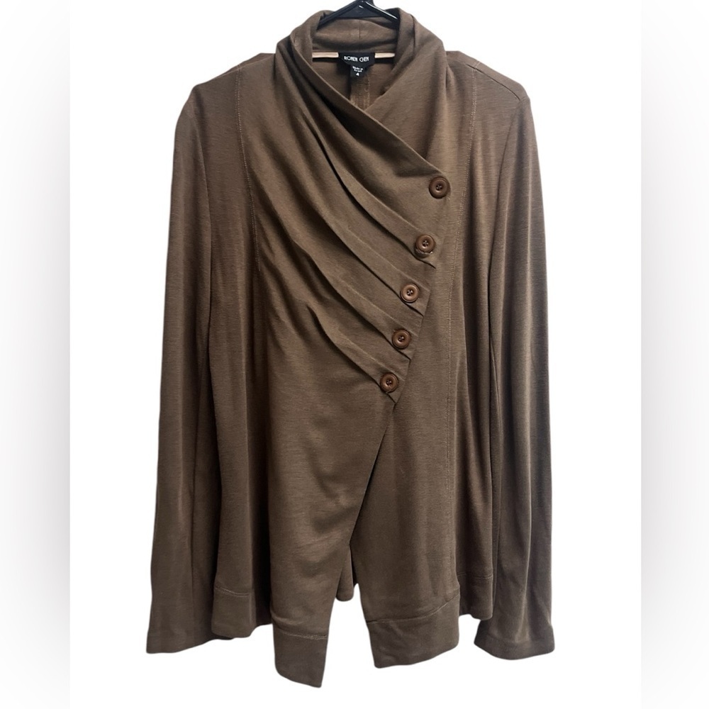 RONEN CHEN Women’s Brown Asymmetrical 5 Button Wrap Sweater - Size 4.